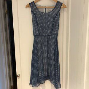 159 MA Grey Blue Polka Dot Midi Dress Asymmetric SIZE M